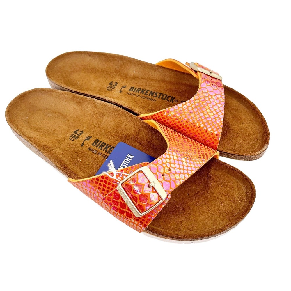 Birkenstock Orange Madrid Scaly Shiny Slides Sz 11
